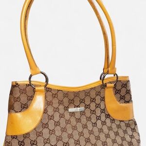 Gucci Brown and Yellow Shoulder Bag with Monogram Canvas